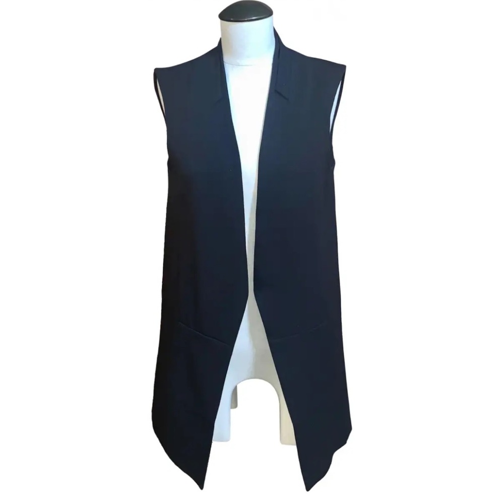 White House Black Market navy blue poly spandex long line open vest NWT SIZE 4
